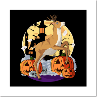 Happy Halloween Reindeer Witch Pumpkin Posters and Art